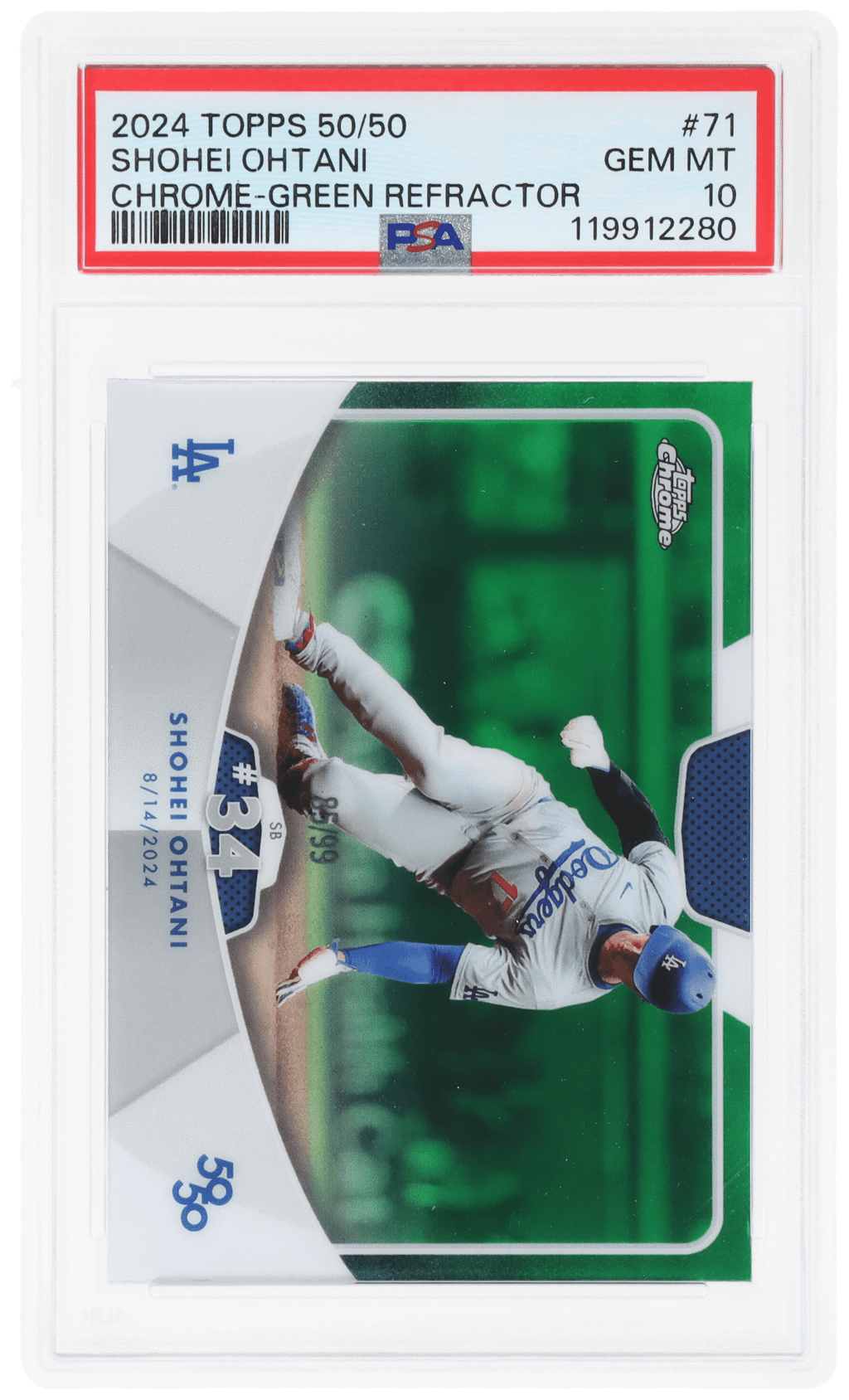 2024 Topps 50/50 Ohtani Chrome Green Refractors Shohei Ohtani #71 85/99 PSA 10