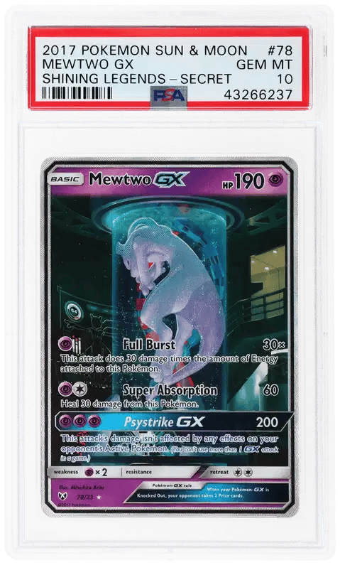 2017 Pokemon Sun and Moon Shining Legends Secret Rare Mewtwo Gx #78 PSA 10