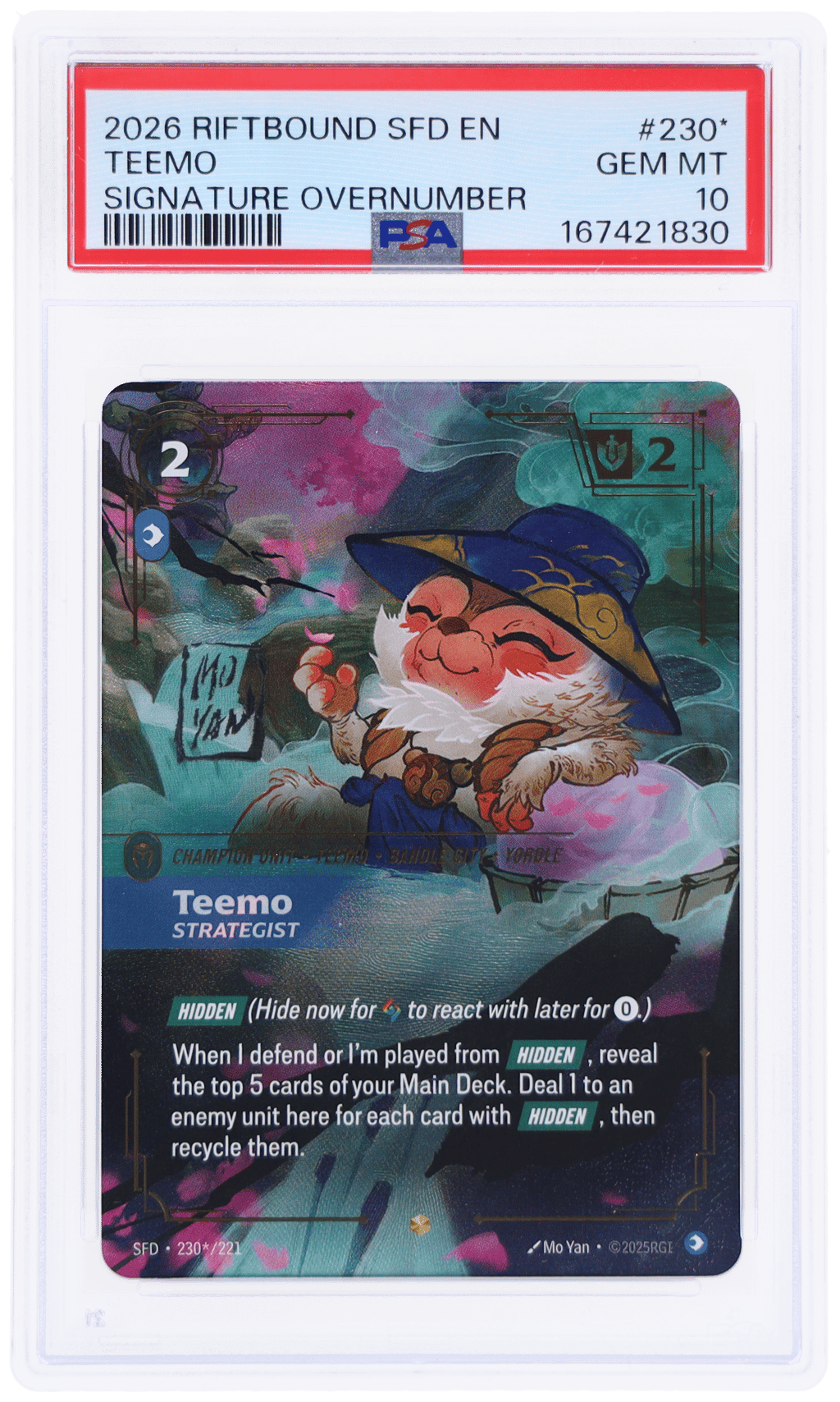 2026 Riftbound League of Legends Spiritforged Strategist Signature Overnumber Teemo #230* PSA 10