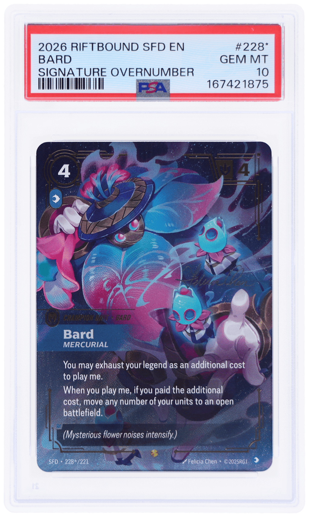 2026 Riftbound League of Legends Spiritforged Signature Overnumber Bard #228* PSA 10