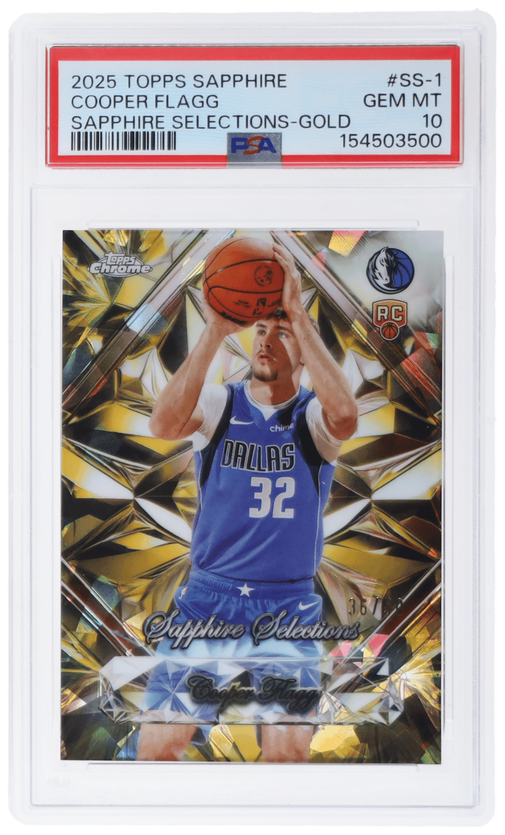 2025 Topps Chrome Sapphire Sapphire Selections Gold Sapphire Cooper Flagg #SS1 36/50 PSA 10