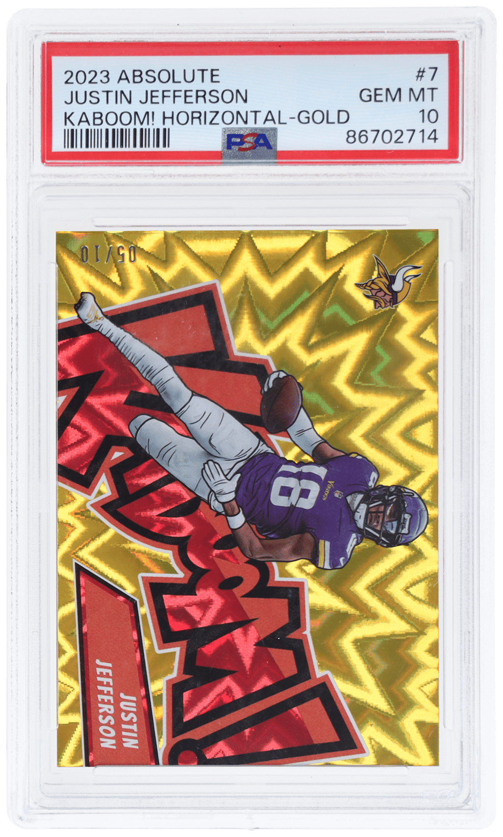 2023 Panini Absolute Kaboom! Horizontal Gold Justin Jefferson #7 5/10 PSA 10