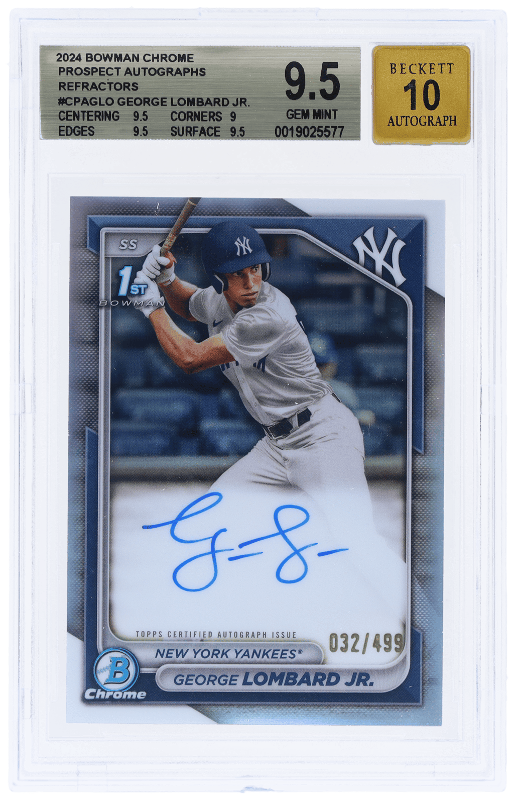2024 Bowman Chrome Prospect Autograph Refractor George Lombard Jr. #CPA-GLO 32/499 BGS 9.5