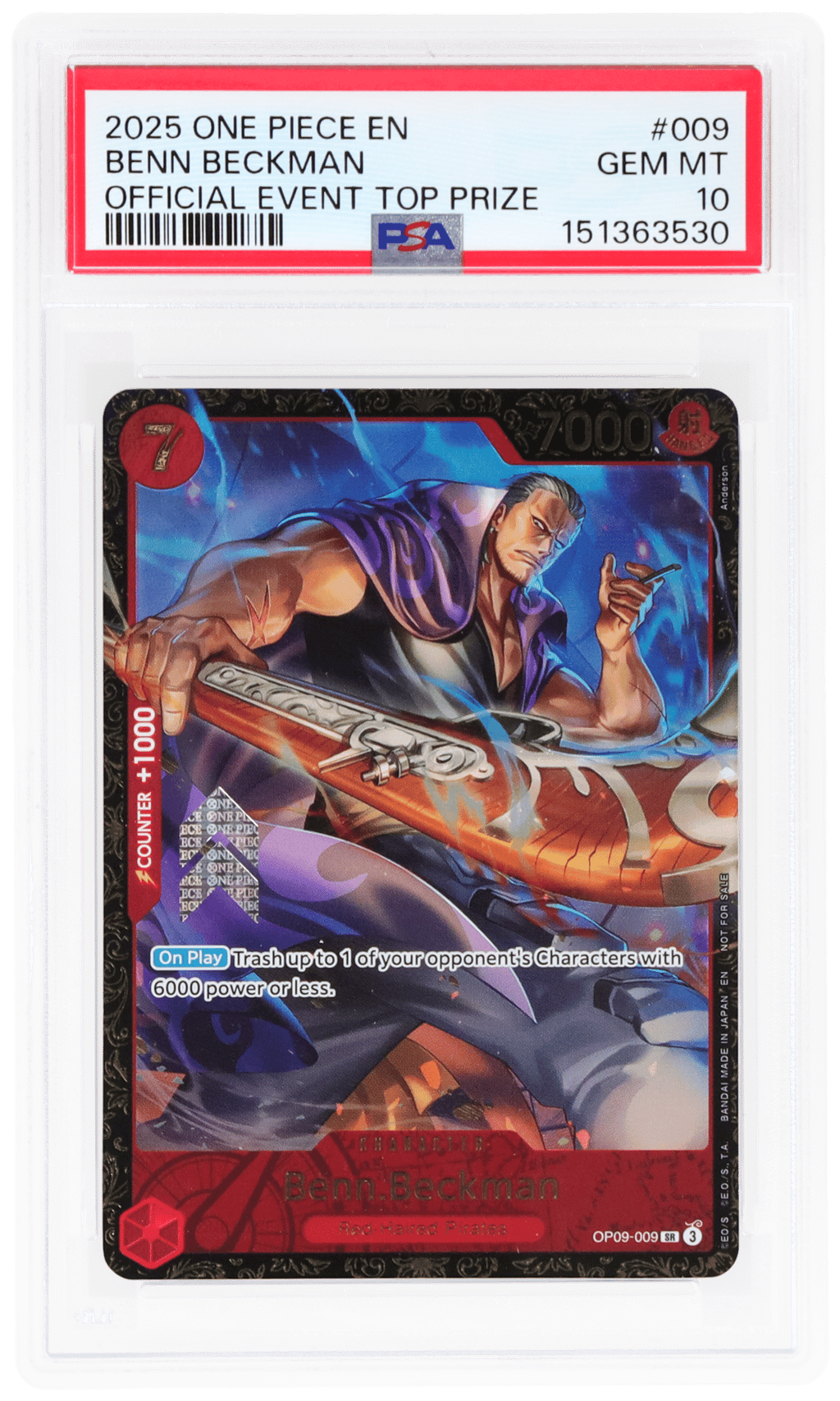 2025 One Piece Promo Championship Offline Regional Season 2 Top 16 Prize Benn Beckman #OP09-009 PSA 10