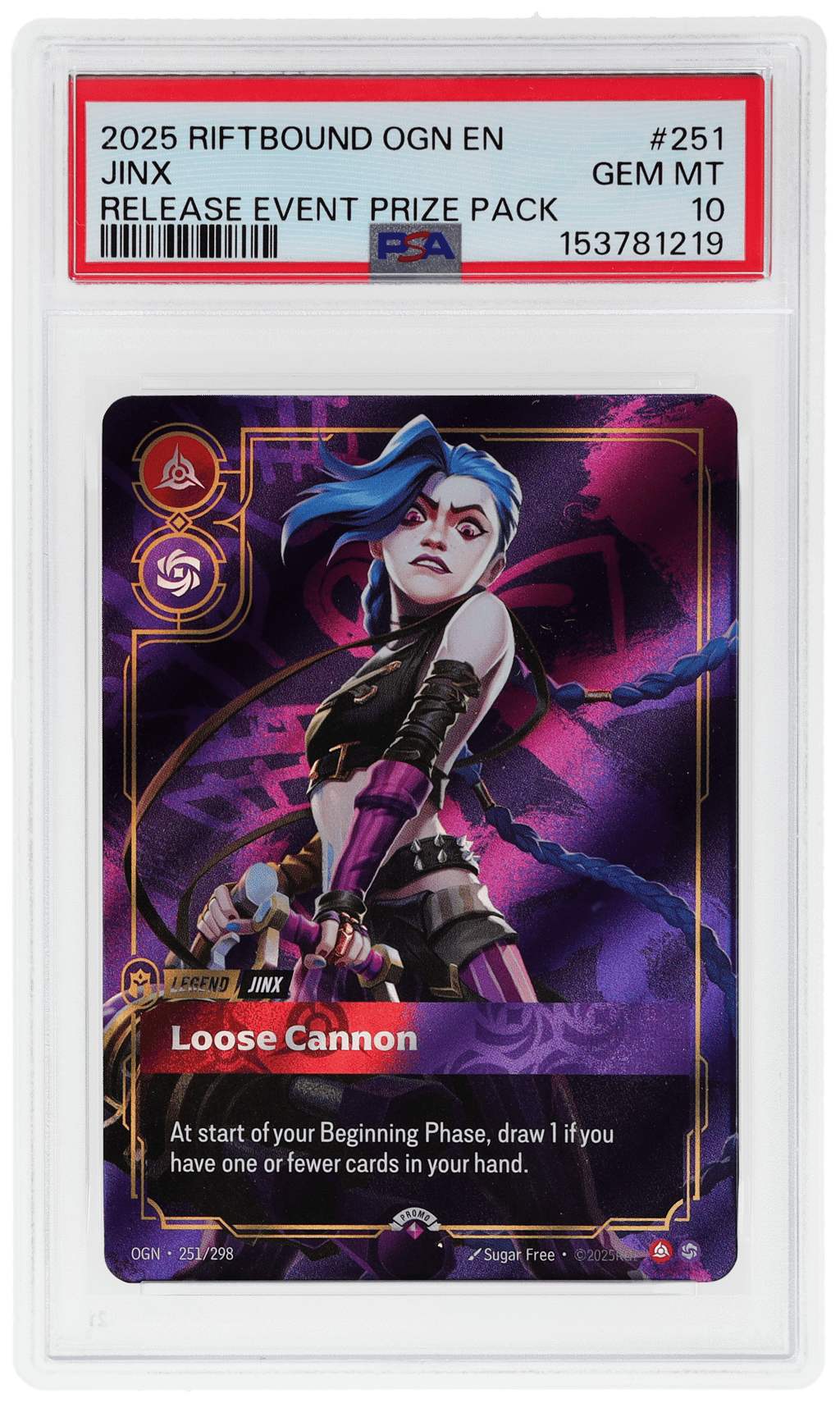 2025 Riftbound League of Legends Origins Release Event Prize Pack Jinx #251 PSA 10