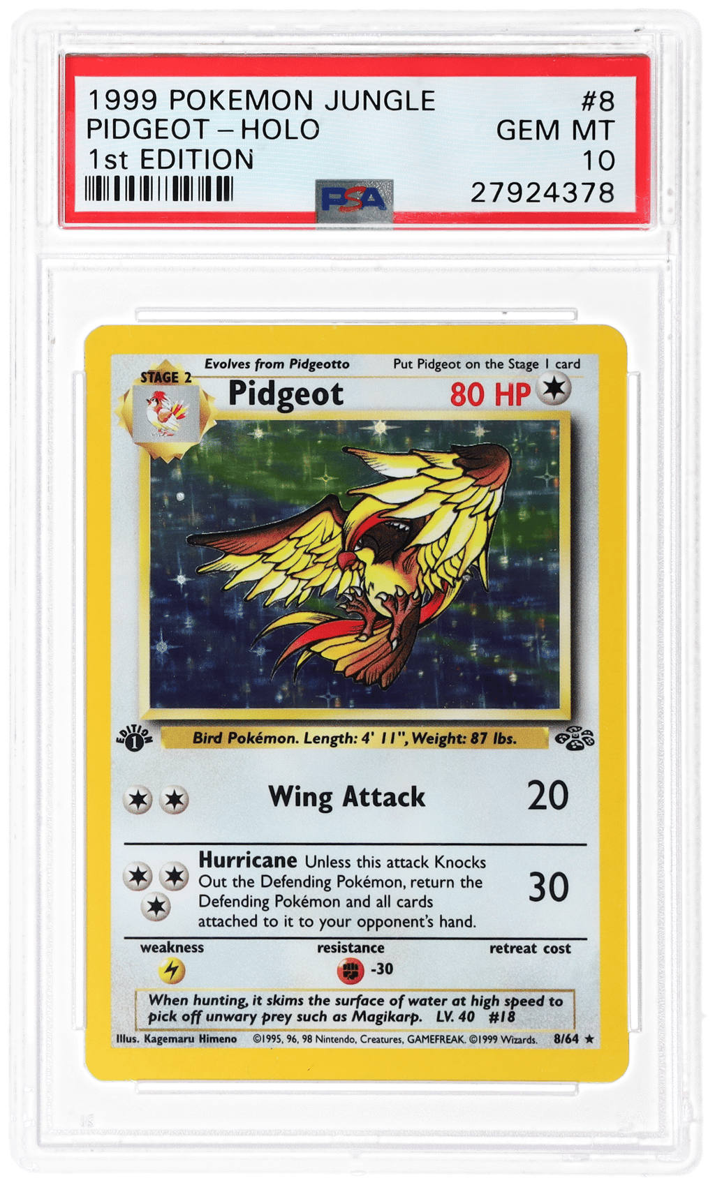 1999 Pokemon Jungle 1st Edition Holo Pidgeot #8 PSA 10
