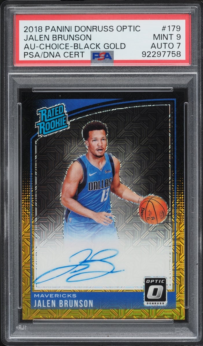 2018 Donruss Optic Choice Black Gold Jalen Brunson ROOKIE AUTO DNA 7 1/8 #179 PSA 9 MINT
