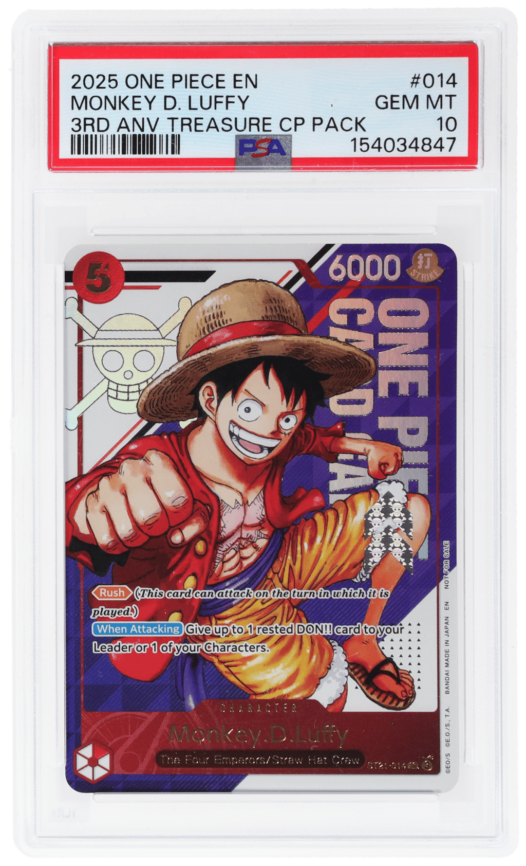 2025 One Piece 3rd Anniversary Treasure Campaign Pack Monkey D. Luffy #ST21014 PSA 10