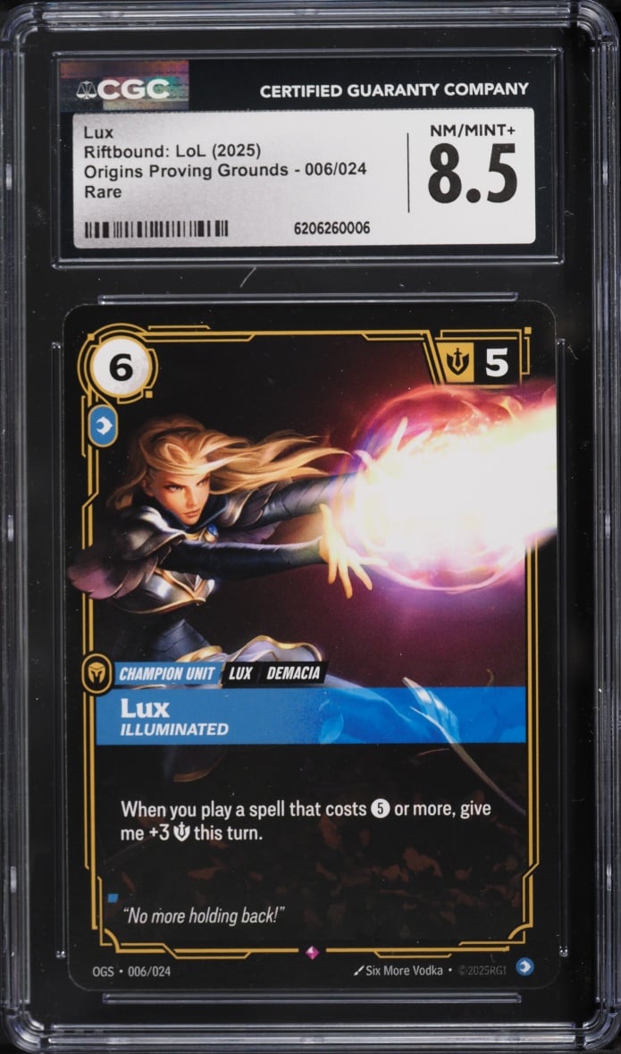 2025 Riftbound League Of Legends LoL Origins Proving Grounds Lux #6 CGC 8.5 NM-MT+
