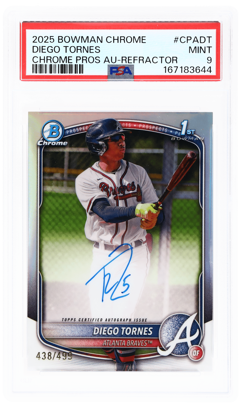 2025 Bowman Chrome Prospect Autograph Refractor Diego Tornes #CPADT 438/499 PSA 9