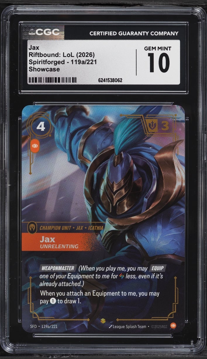 2026 Riftbound League Of Legends LoL Spiritforged Showcase Jax #119a CGC 10 GEM MINT