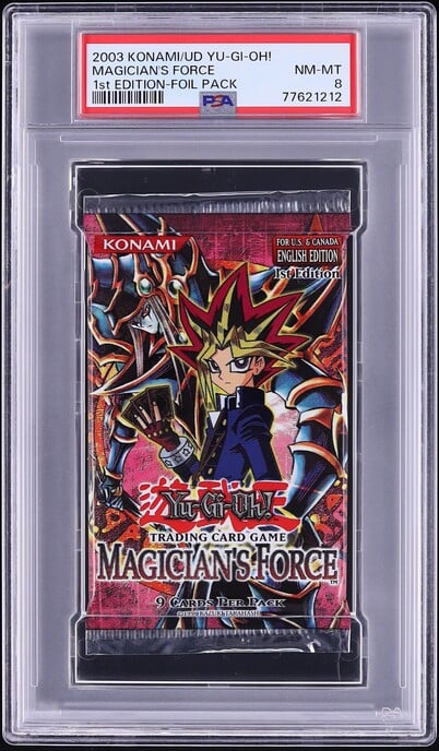 2003 Yu-Gi-Oh! Magician's Force 1st Edition Booster Foil Pack PSA 8 NM-MT