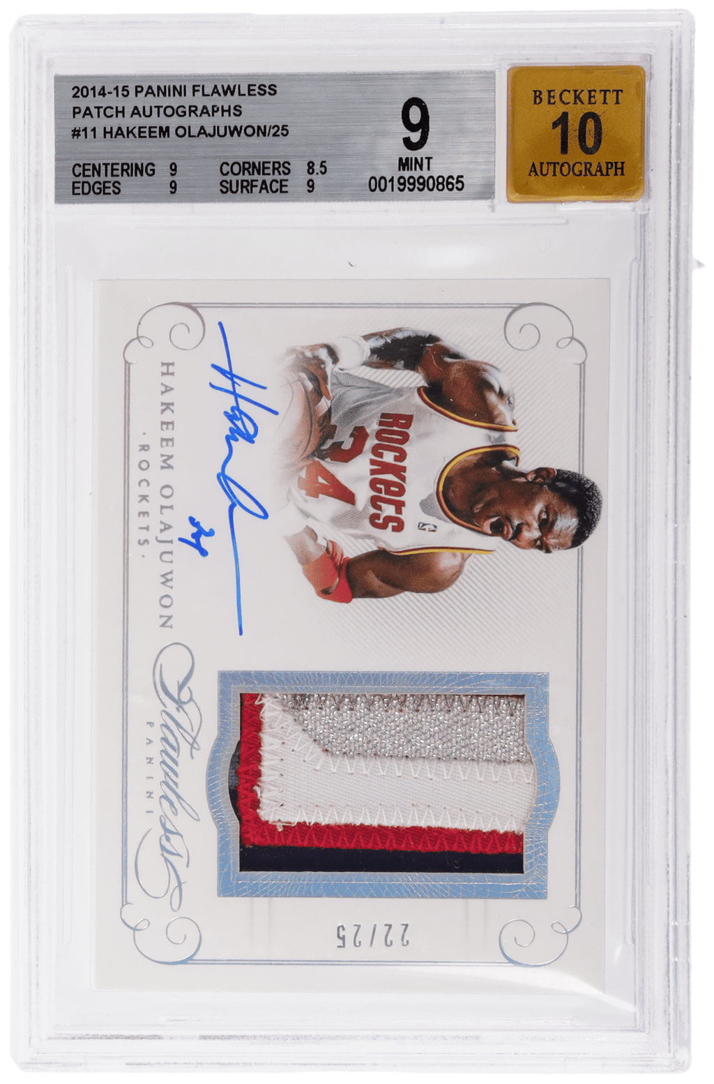 2014 Panini Flawless Patch Autograph Hakeem Olajuwon #PA-HA 22/25 BGS 9