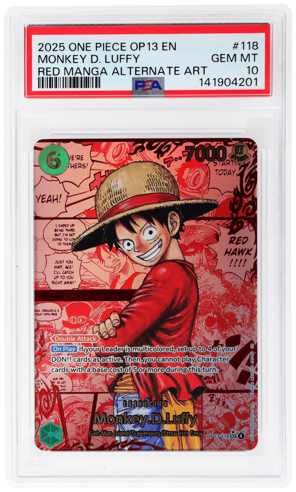 2025 One Piece Carrying On His Will Red Manga Alternate Art Monkey D. Luffy #OP13-118 PSA 10