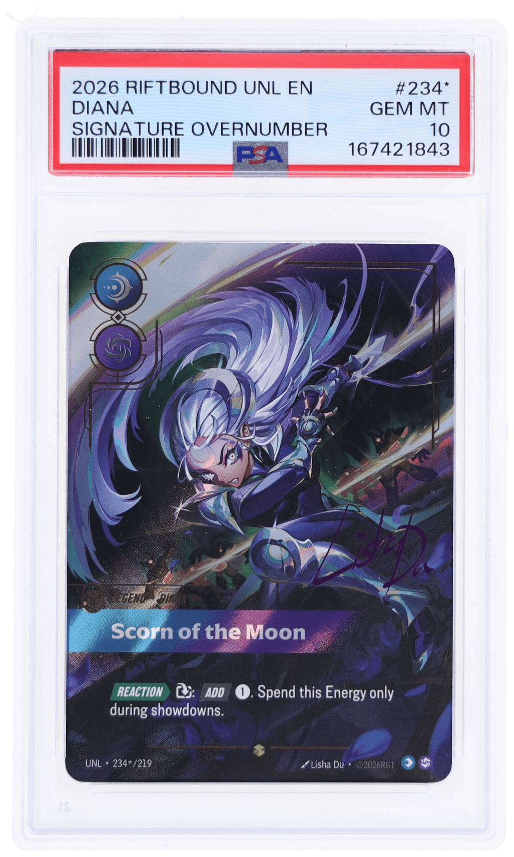 2026 Riftbound League of Legends Unleashed Signature Overnumber Diana Scorn of the Moon #234 PSA 10