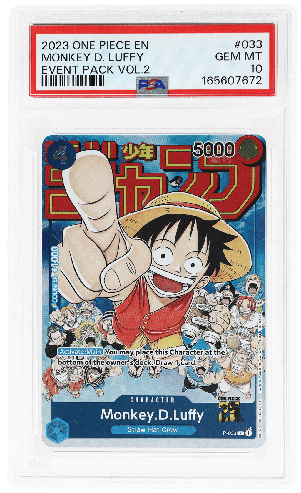 2023 One Piece Weekly Shonen Jump Promo Event Pack Volume 2 Monkey D. Luffy #P033 PSA 10