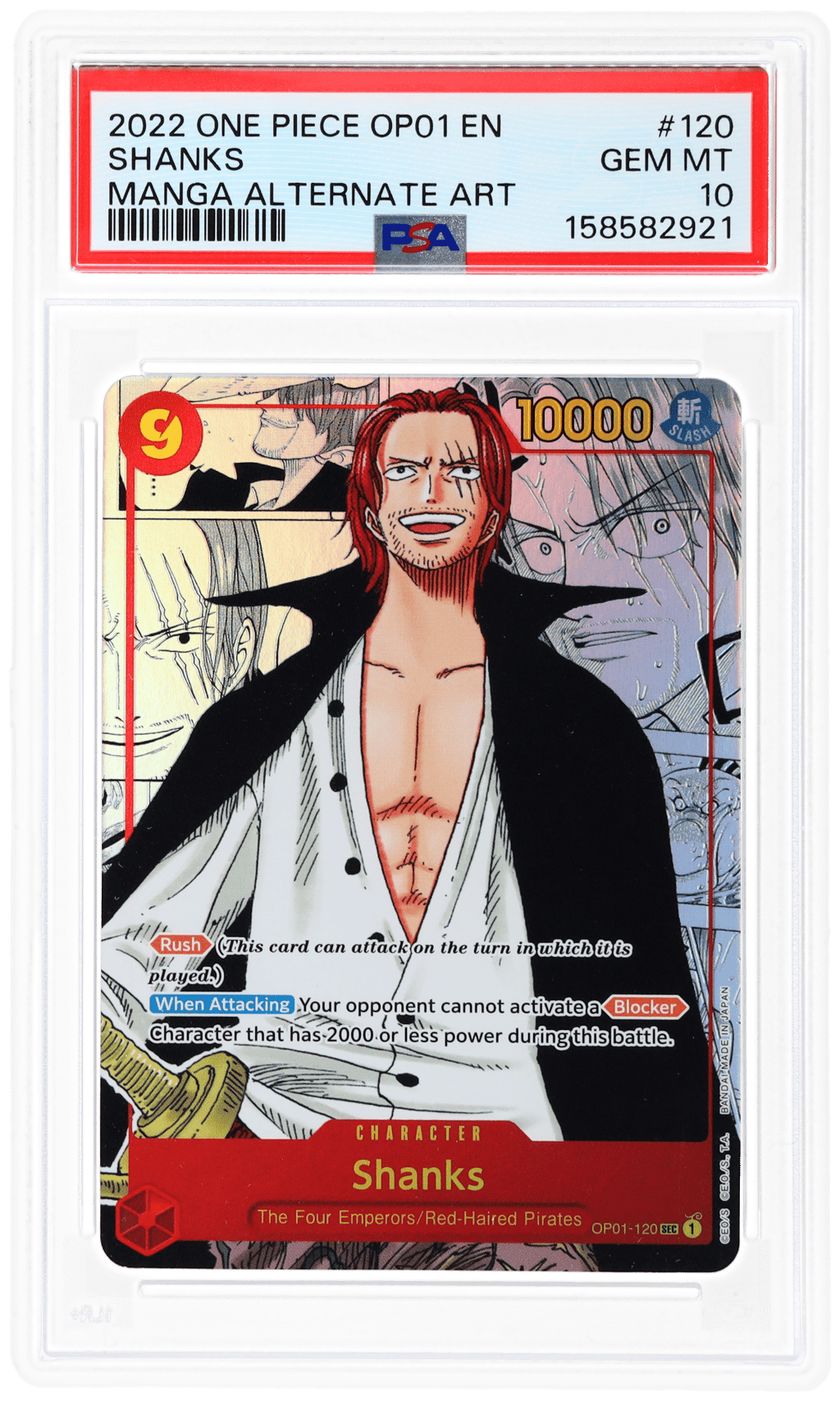 2022 One Piece Romance Dawn Manga Alternate Art Shanks #OP01-120 PSA 10