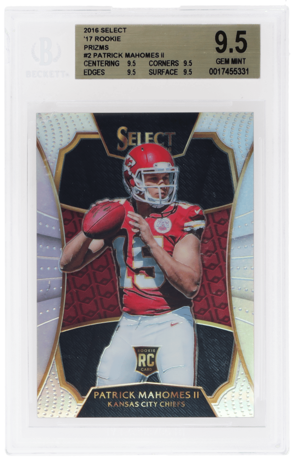 2016 Panini Select 2017 NFL Draft Xrc Prizm Redemption Patrick Mahomes II #2 BGS 9.5