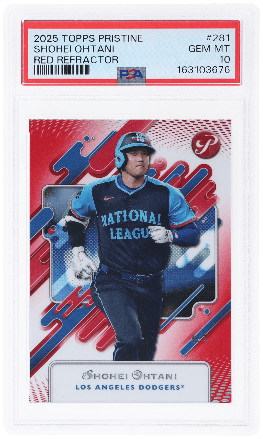 2025 Topps Pristine Red Refractor Shohei Ohtani #281 4/5 PSA 10