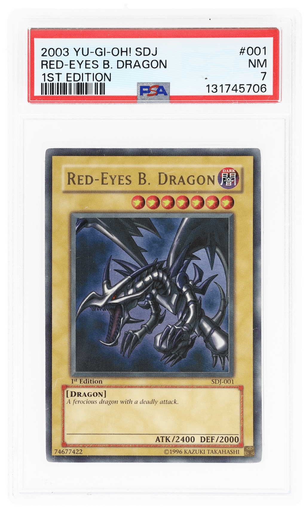 2003 Yu Gi Oh Starter Deck Joey 1st Edition Red Eyes Black Dragon #SDJ001 PSA 7