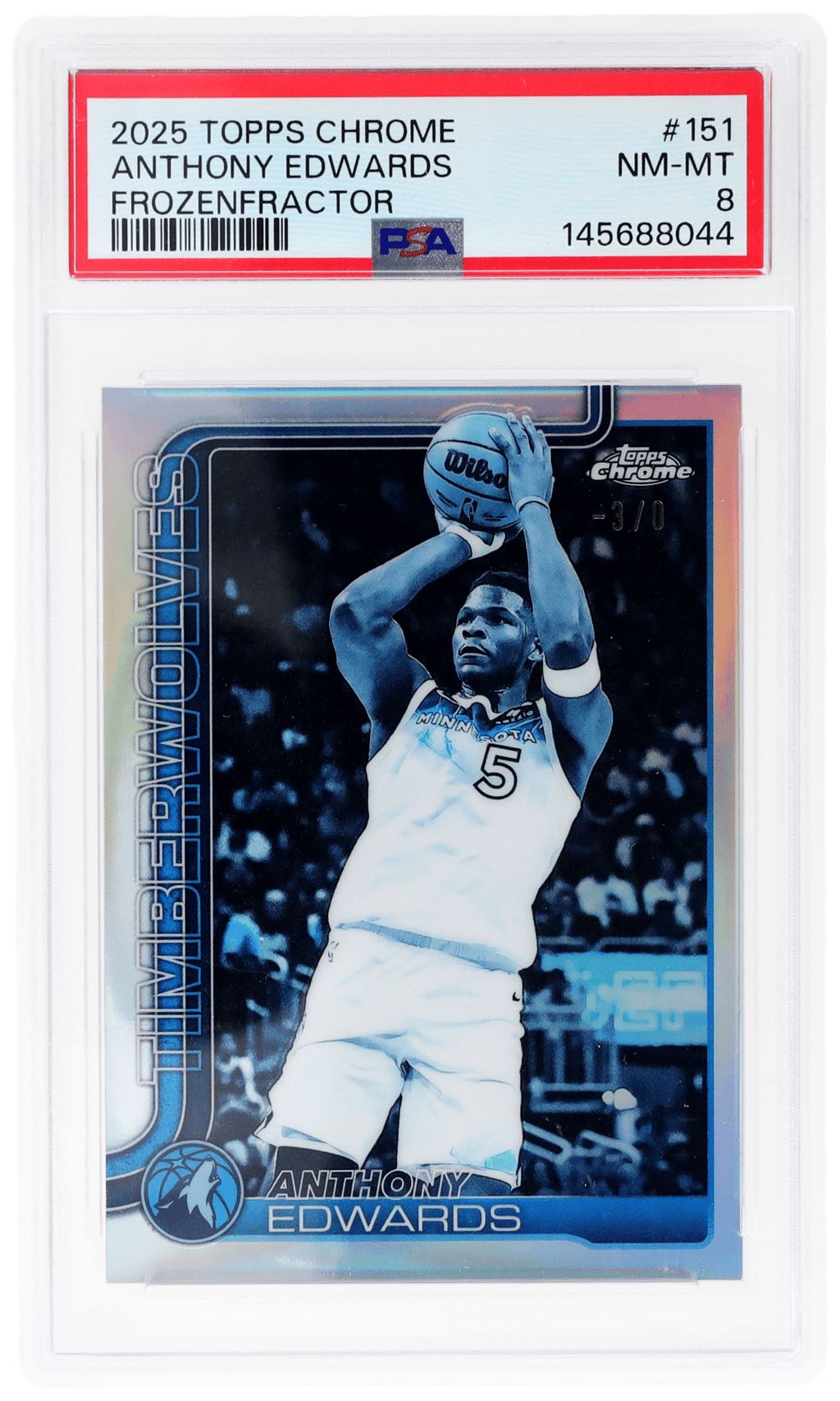 2025 Topps Chrome Frozenfractor Anthony Edwards #151 -3/-3 PSA 8