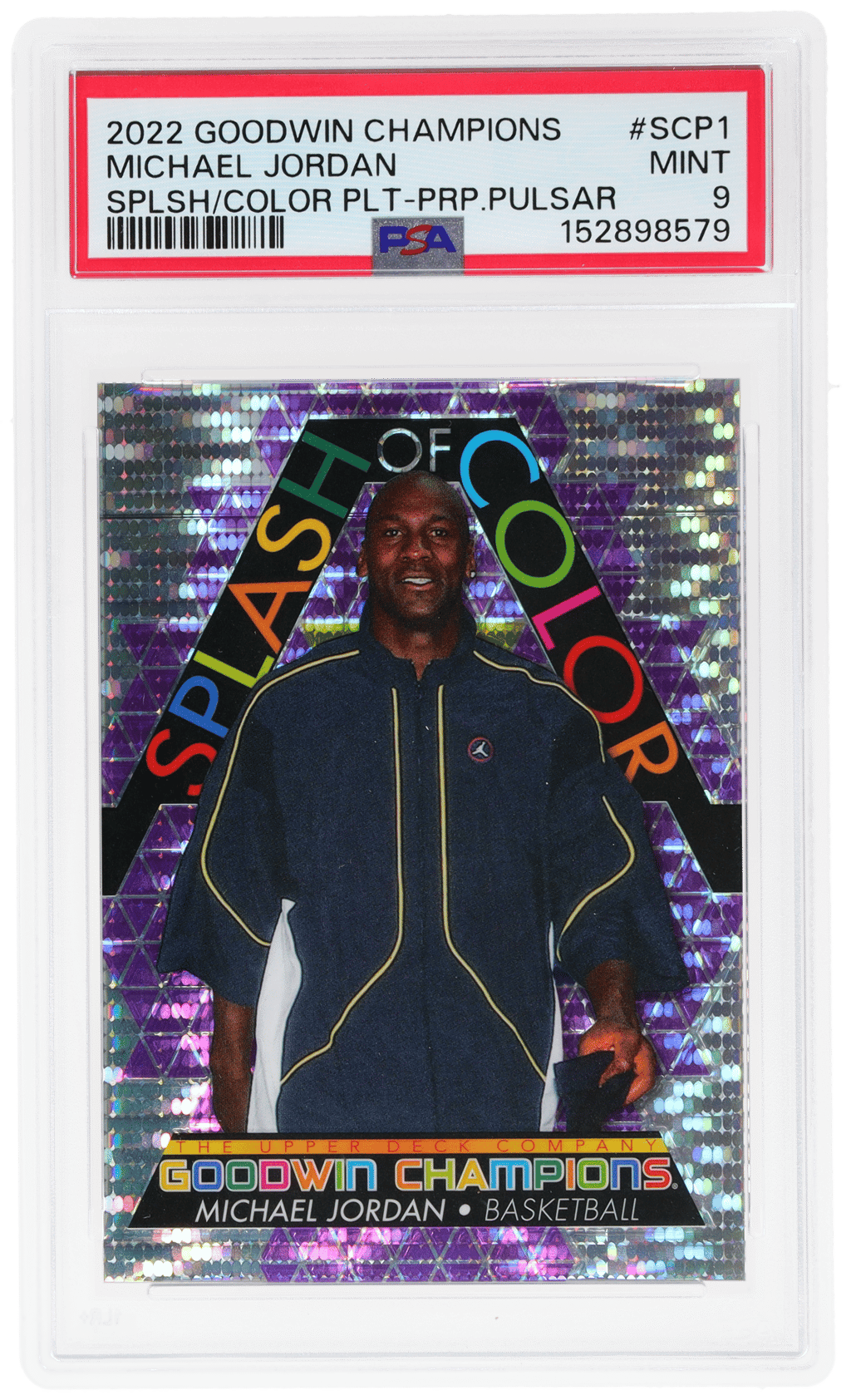 2022 Upper Deck Goodwin Champions Splash of Color Platinum Purple Pulsar Michael Jordan #SCP1 8/23 PSA 9