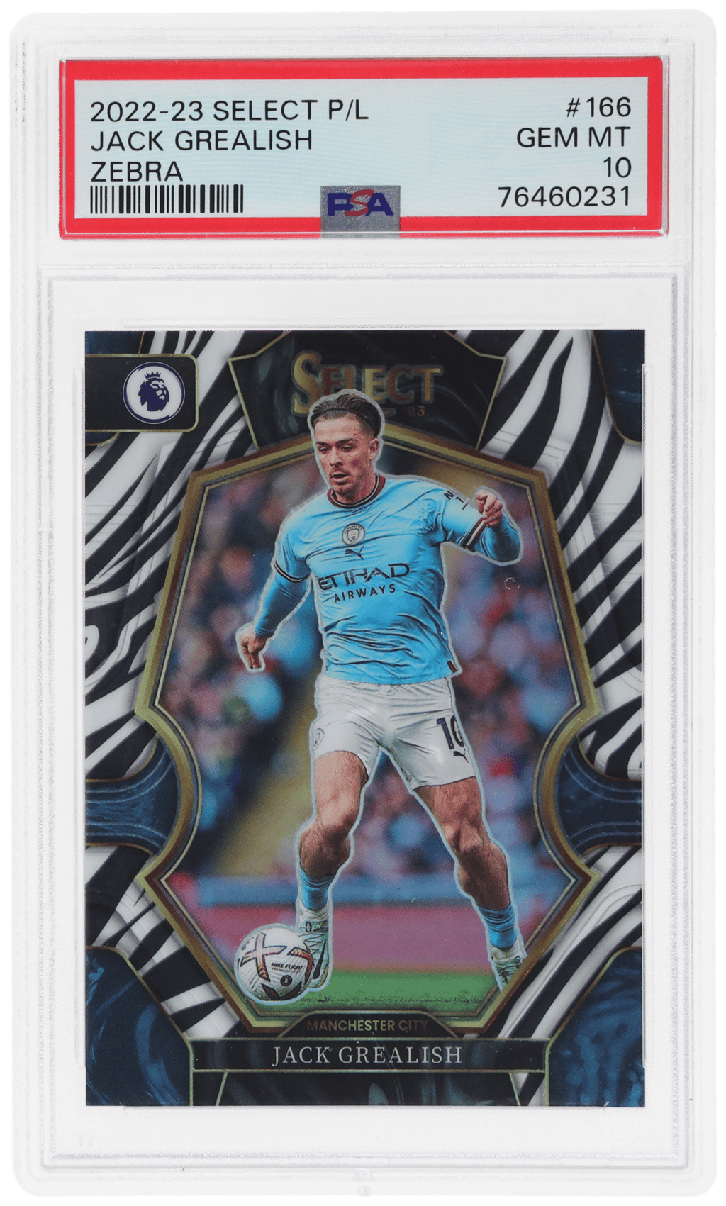 2022 Panini Select English Premier League Mezzanine Zebra Jack Grealish #166 1/25 PSA 10