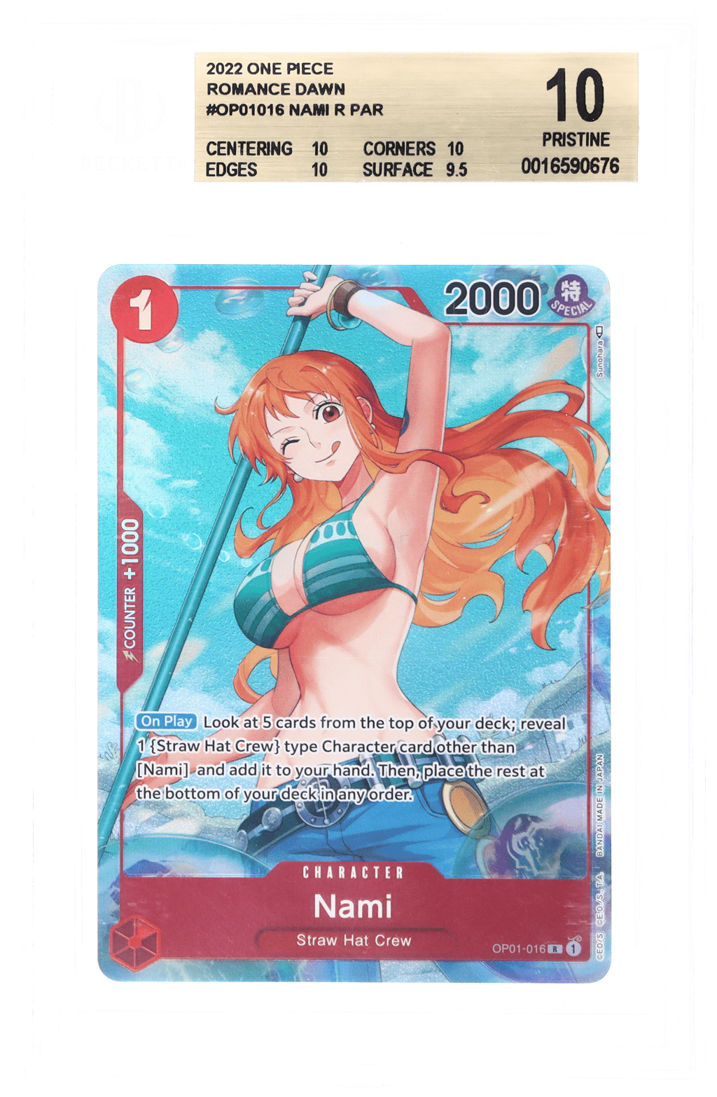 2022 One Piece Romance Dawn Alternate Art Nami #OP01016 BGS 10