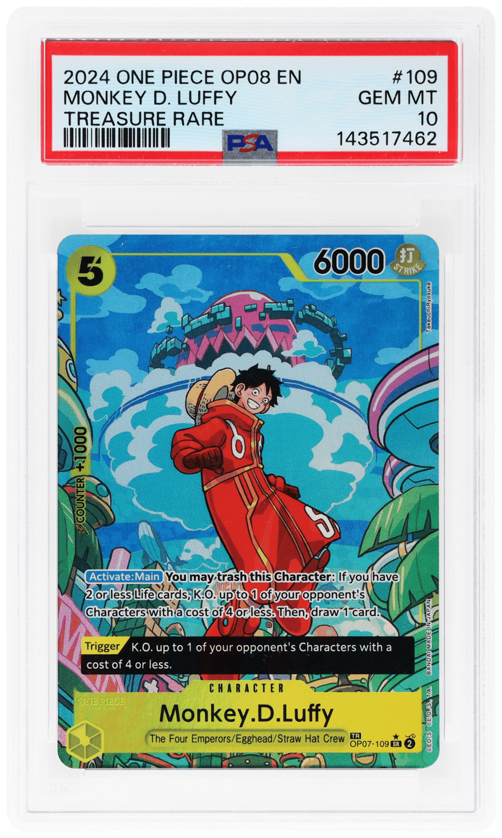 2024 One Piece Two Legends Treasure Rare Monkey D Luffy #OP07-109 PSA 10