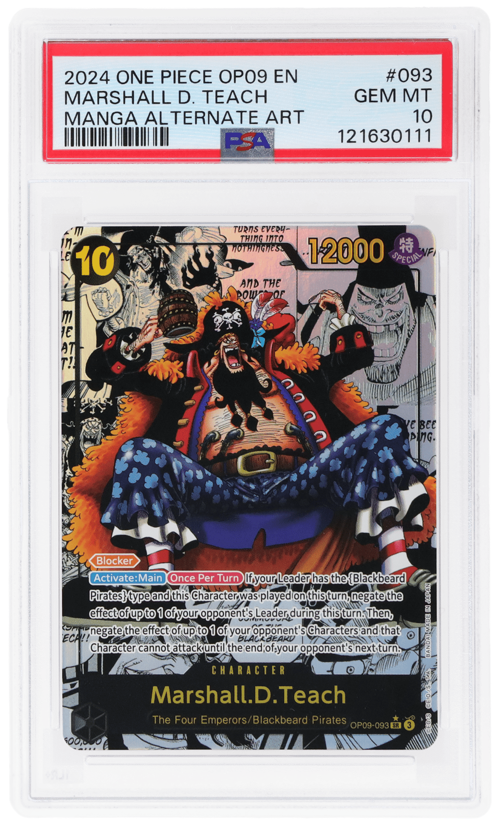 2024 One Piece Emperors In the New World Manga Alternate Art Marshall D. Teach #OP09-093 PSA 10
