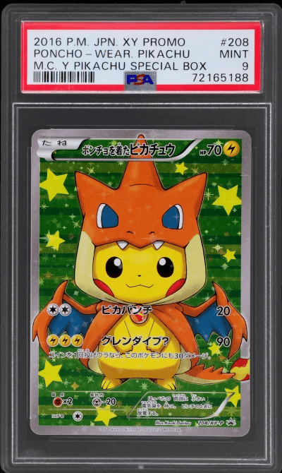2016 Pokemon XY Promo Japanese Mega Charizard Y Special Box Poncho Wearing Pikachu #208XYP PSA 9