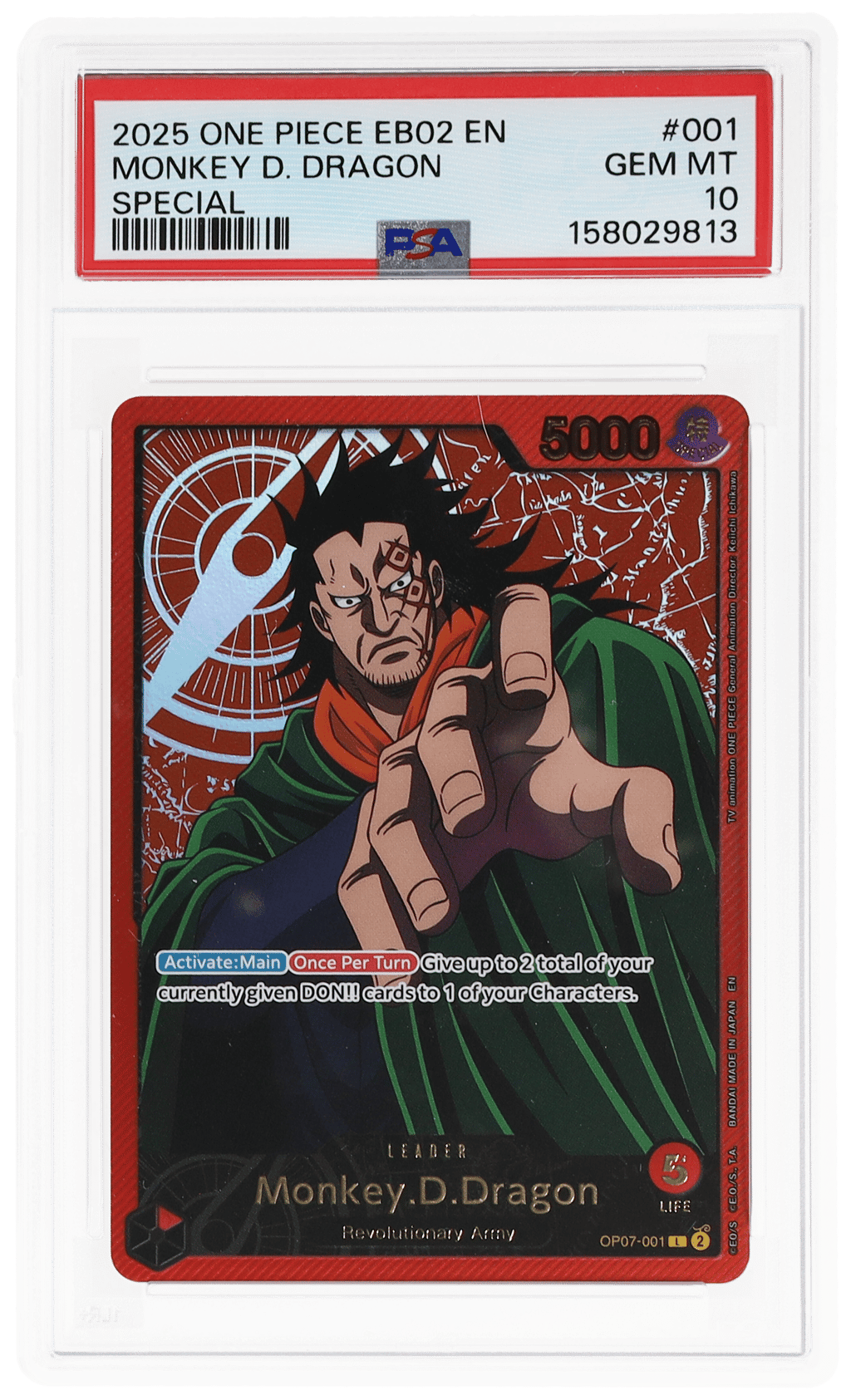 2025 (Eb-02) Anime 25th Collection - English Foil Parallel Monkey D. Dragon #OP07-001 PSA 10