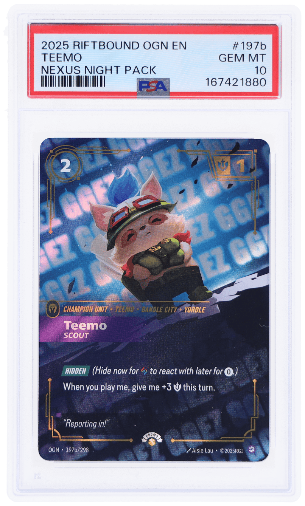 2025 Riftbound League of Legends Origins Scout Nexus Night Pack Teemo #197b PSA 10