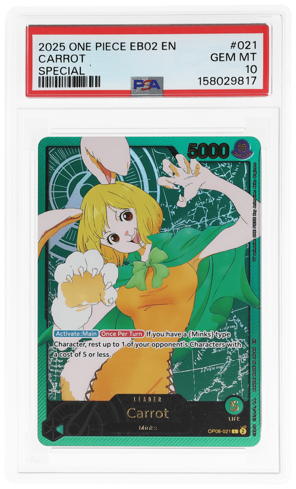 2025 One Piece Extra Booster Anime 25th Collection Carrot #OP08-021 PSA 10