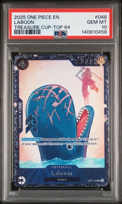 2025 ONE PIECE PROMOS 048 LABOON TREASURE CUP-TOP 64 PSA 10