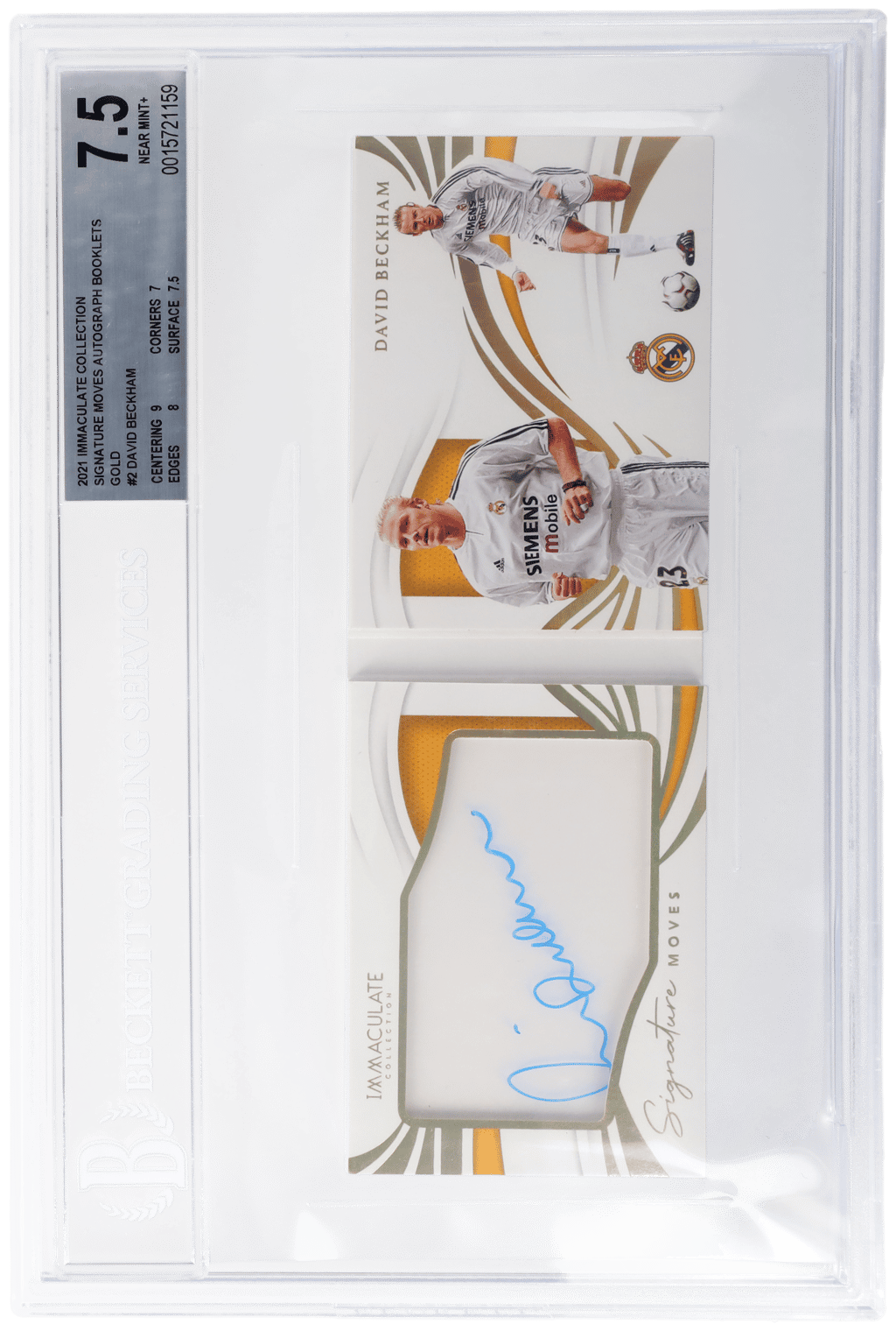 2021 Panini Immaculate Collection Signature Moves Autograph Booklet Gold David Beckham #SMDBM 6/10 BGS 7.5