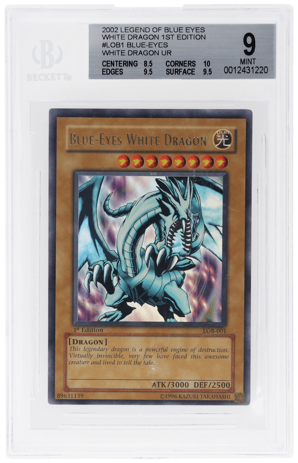 2002 Yu-Gi-Oh! Legend of Blue Eyes White Dragon 1st Edition Blue-Eyes White Dragon #LOB-001 BGS 9