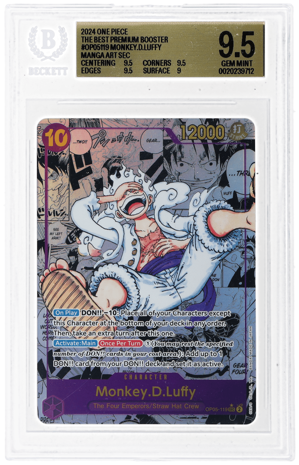 2024 One Piece the Best Premium Booster Manga Alternate Art Monkey D Luffy #OP05-119 BGS 9.5
