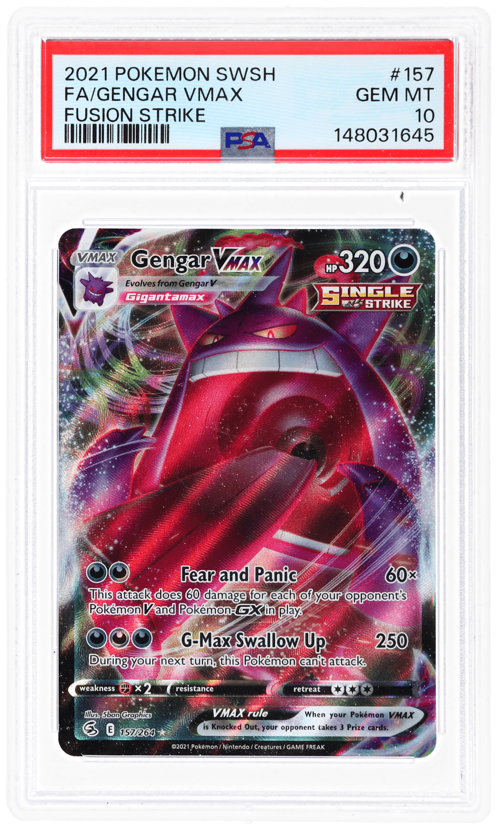 2021 Pokemon Sword and Shield Fusion Strike Gengar Vmax #157 PSA 10