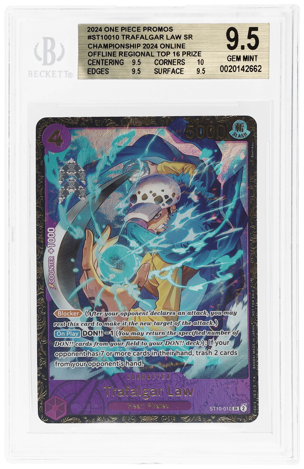 2024 One Piece Promo Championship Regional Top Prize Trafalgar Law #ST10-010 BGS 9.5
