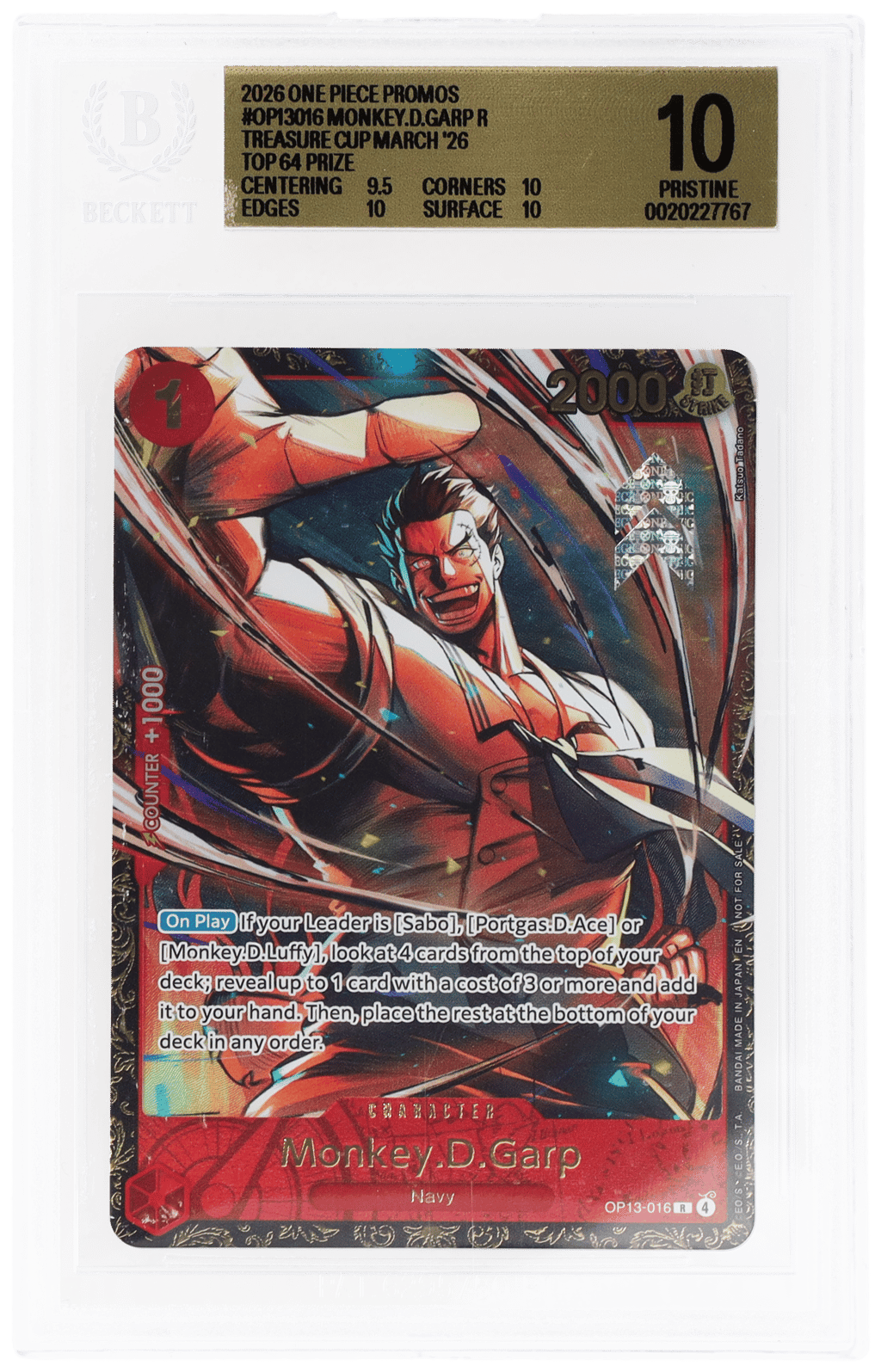 2026 One Piece Promo Treasure Cup March Top 64 Monkey D. Garp #OP13-016 BGS 10