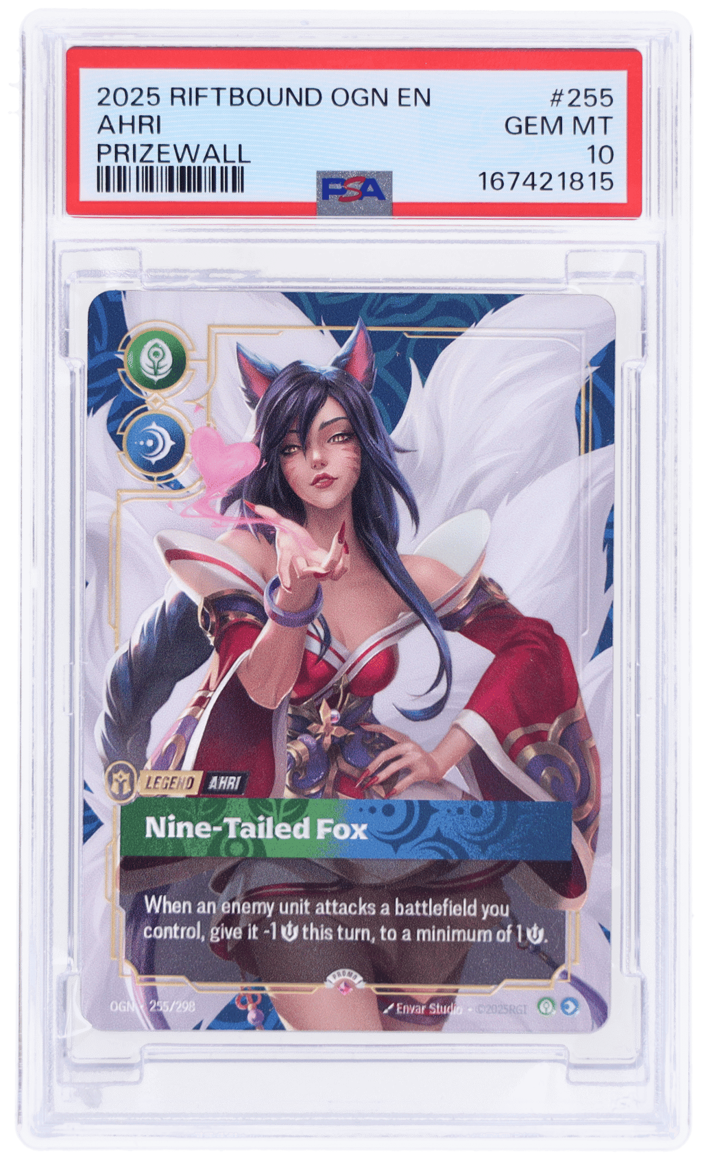 2025 Rifbound League of Legends Nine-Tailed Fox Prize Wall Ahri #255 PSA 10