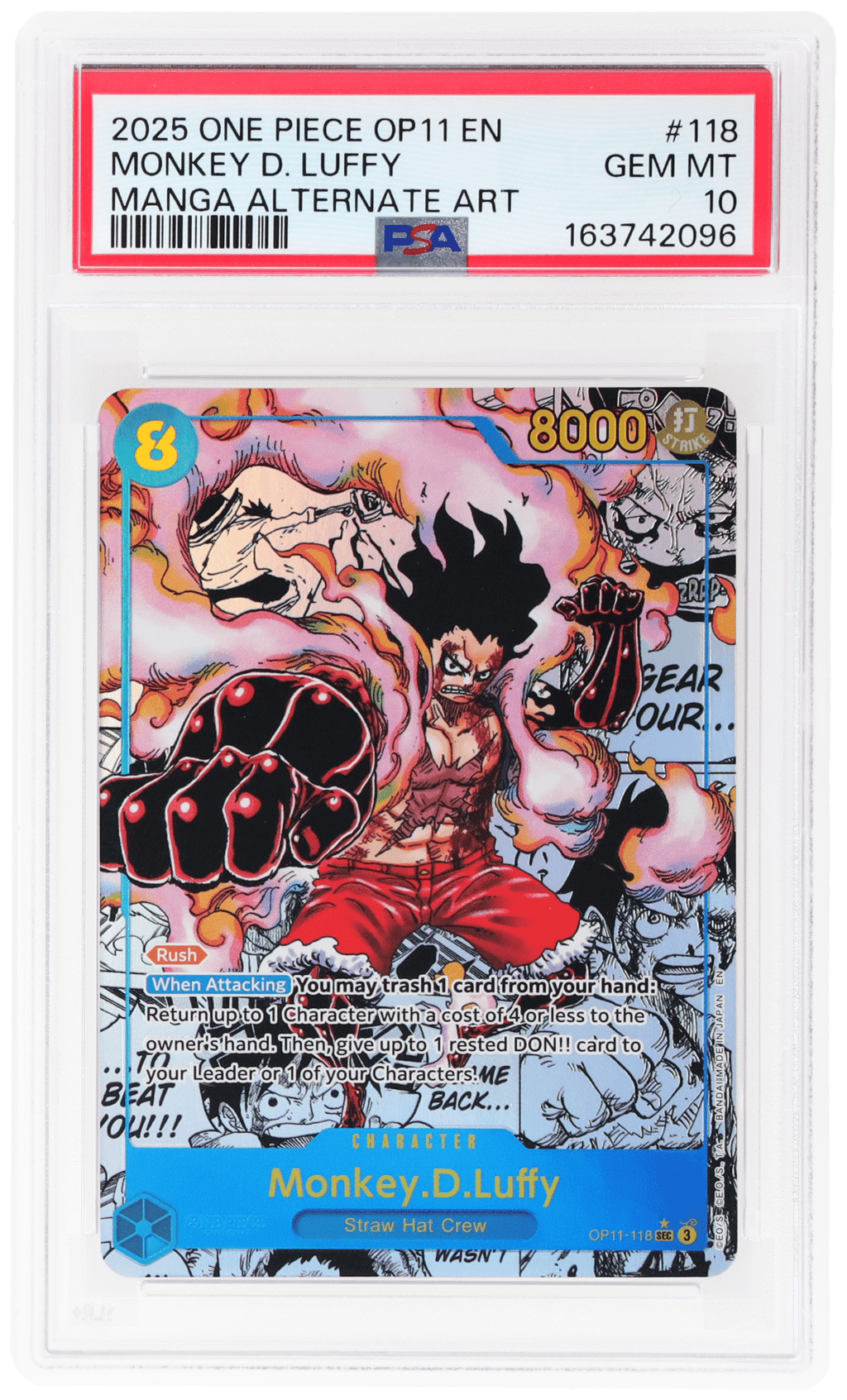 2025 One Piece A Fist of Divine Speed Manga Alternate Art Monkey D. Luffy #OP11-118 PSA 10