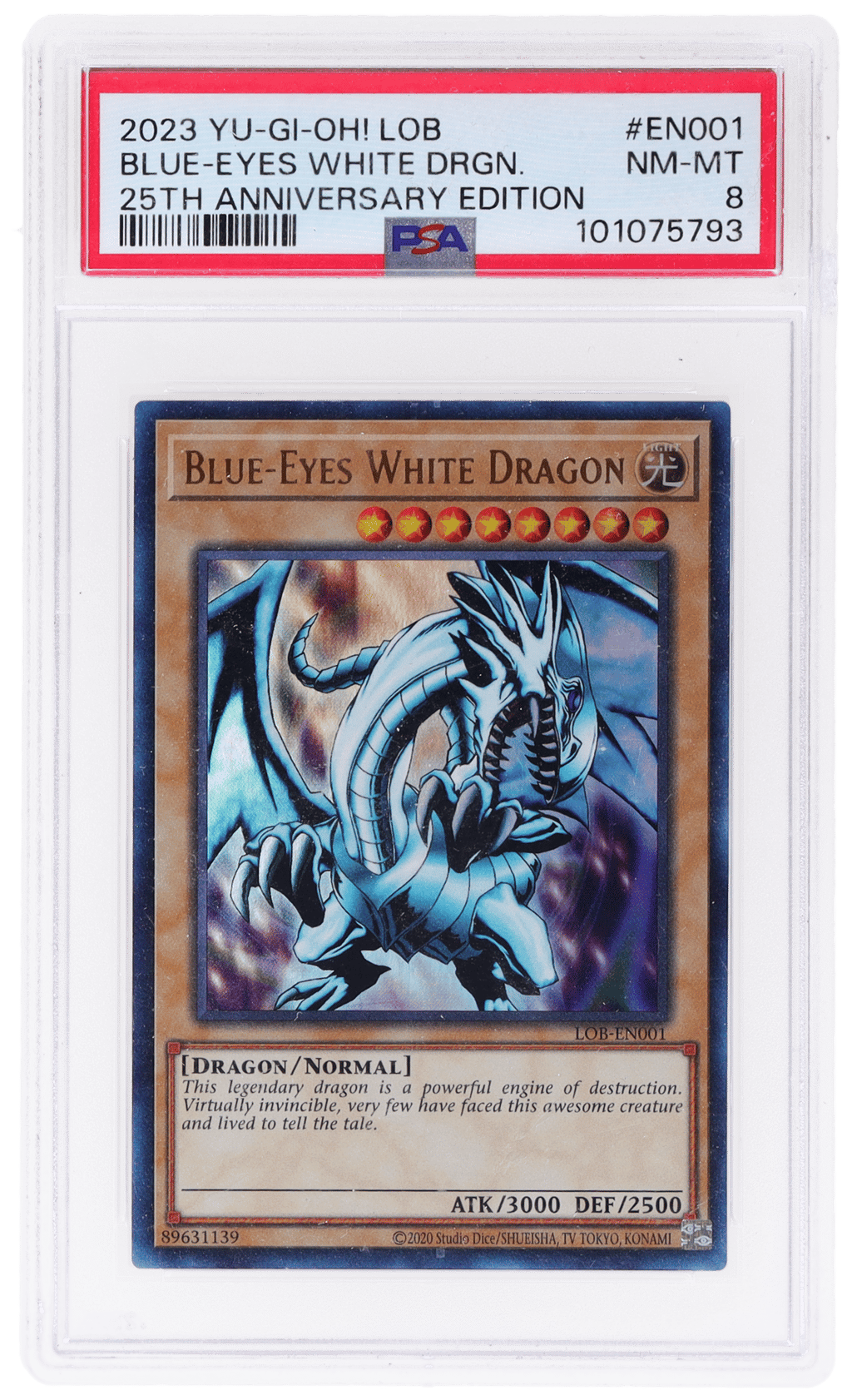 2023 Yu-Gi-Oh! Legend of Blue Eyes White Dragon 25th Anniversary Edition Blue-Eyes White Dragon #EN001 PSA 8