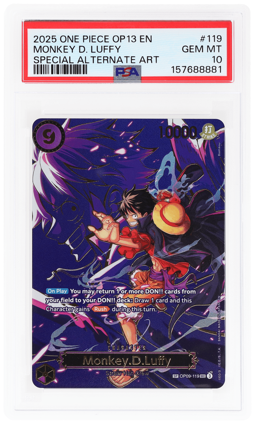 2025 One Piece Carrying On His Will Special Alternate Art Monkey D. Luffy #OP09-119 PSA 10