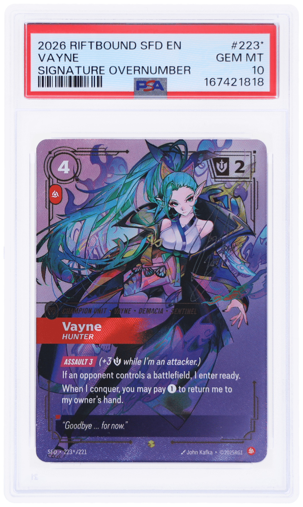 2026 Riftbound League of Legends Spiritforged Signature Overnumber Vayne #223* PSA 10