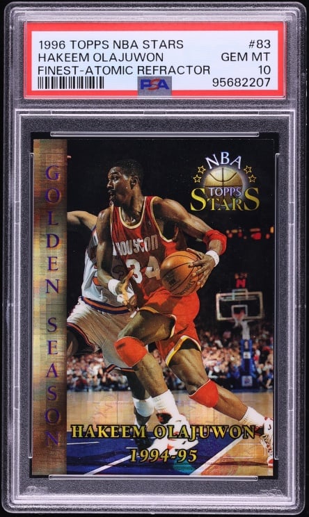 1996 Topps NBA Stars Finest Atomic Refractor Hakeem Olajuwon #83 PSA 10 GEM MINT