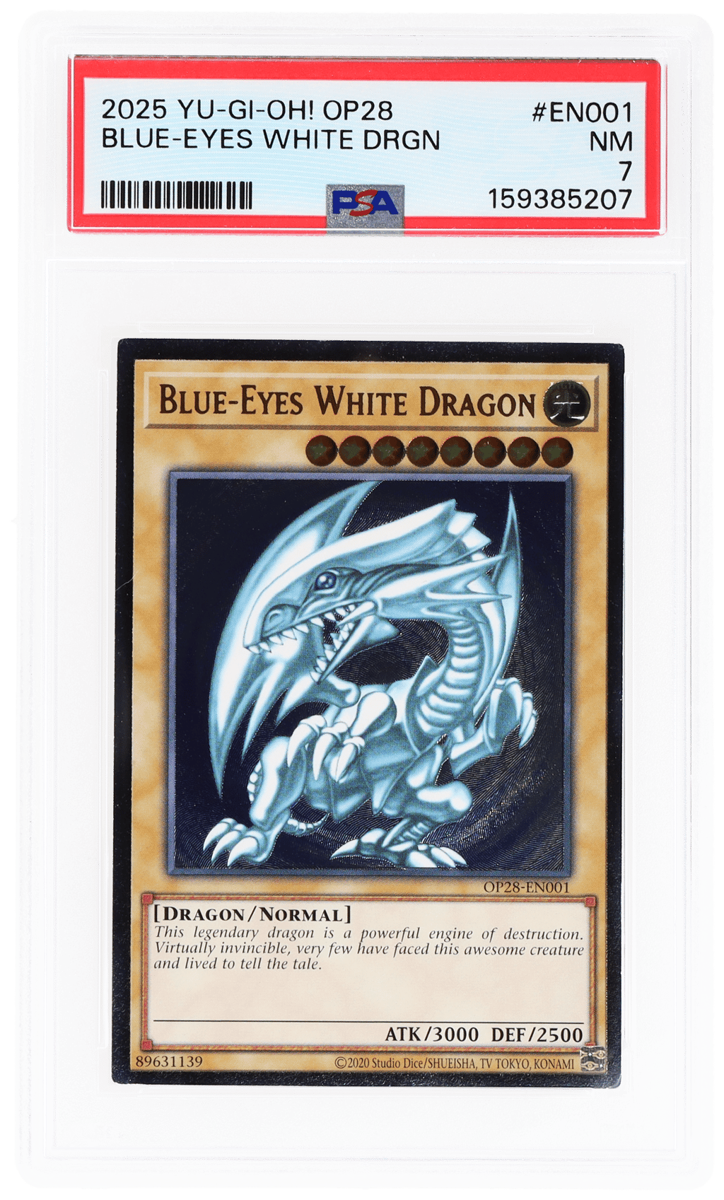 2025 Yu Gi Oh Ots Tournament Pack 28 Blue Eyes White Dragon #OP28EN001 PSA 7