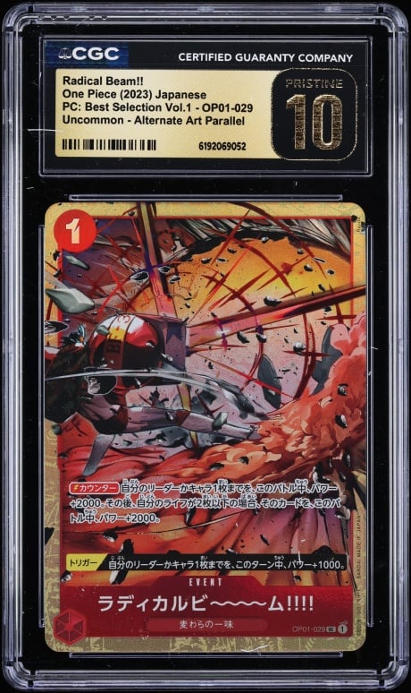 2023 One Piece Japanese Premium Best Selection Vol.1 Alt Art Radical Beam!! #OP01-029 CGC 10