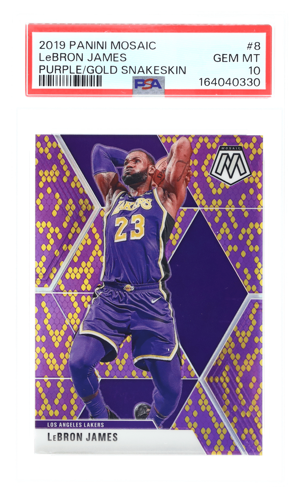 2019 Panini Mosaic Mosaic Purple and Gold Snakeskin LeBron James #8 20/20 PSA 10